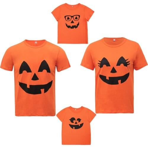 Halloween Parent-child T-shirts Casual Pumpkin Print Polyester Autumn Short Sleeve Round Neck Pullover Tops