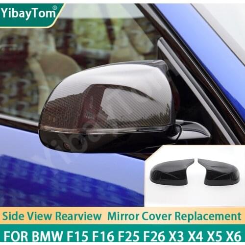 Carbon Fiber Pattern & Glossy Black Side Mirror Cover Cap Replacement for For x5 F15 x6 F16 x3 F25 x4 F26 2014-2018 accessories
