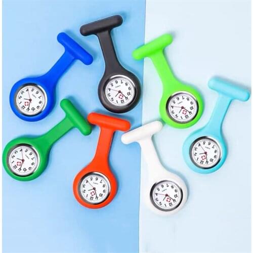 Medical Nurse Pocket Watch Solid Color Clip-On Analog Digital Watch Brooch Batteries Quartz Silicone Watch Decor Accessory
