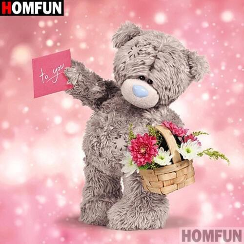 HOMFUN 5D Diamond Painting Full Square/Round "Bear flower basket" Picture Of Rhinestone DIY Diamond Embroidery Home Decor A00469