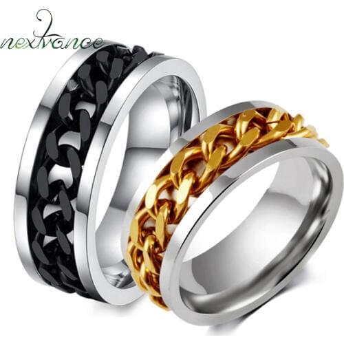Nextvance Rotation Chain Spinner Ring Punk Stainless Steel Turn Finger Ring for Men and Women Unique Gift Wedding Band Jewelry