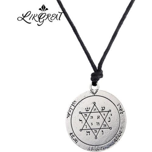 LIKGREAT Antique Silver Color Two-sided Round Necklace Pentacle of Jupiter Seal of Solomon Necklace Steampunk Amulet Jewelry