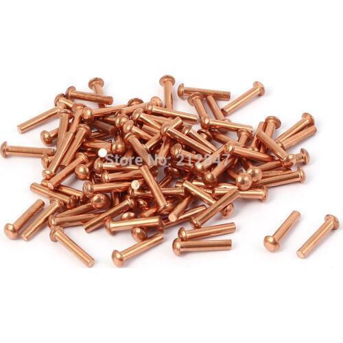 2mm x 10mm Round Head Copper Solid Rivets Hardware Gold Tone 12mm Length 100 Pcs