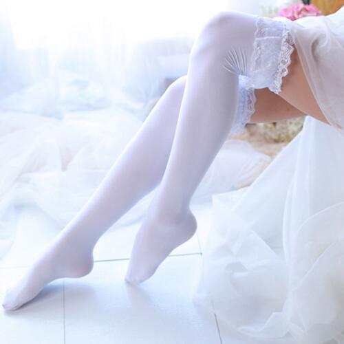 Fashion Classic Women High Over Knee Socks Thigh High Stockings Opaque Big Lace Sexy Student Black Long Sock (SO16)