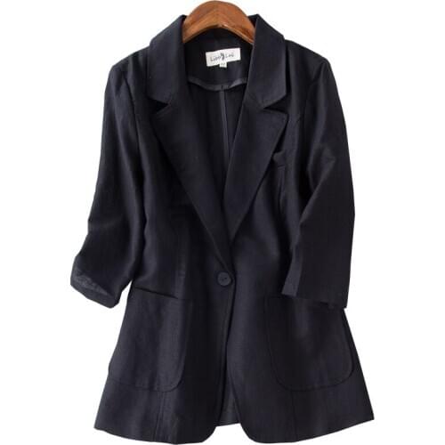 Fashion womens cotton and linen suit new style jacket Slim linen suit jacket womens white three-quarter sleeve jacket jacket