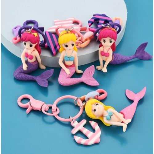 Cartoon Cute Girl Mermaid Princess Key Chain Lovely Purses Keychain Bag Accessories Keyring Woman Cute Llaveros Para Mujer