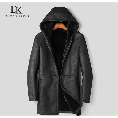 Mens Genuine Leather Jacket Sheepskin Winter Warm Wool Coat Black Shearling Outerwear 2018 New Designer Brand Thick Fur e8-11