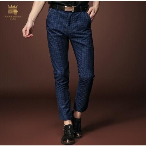 Fanzhuan Free Shipping New fashion male mens casual personality Plaid pants feet Slim pantyhose youth popular men 15834