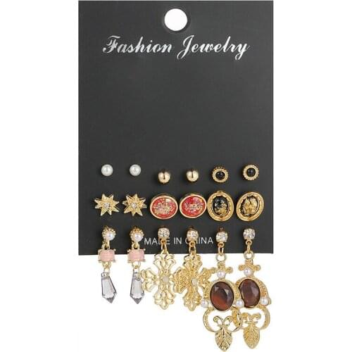 Fashion Jewelry Baroque Black Resin Cross Earrings 9 Pairs Set Women Vintage Trendy Earrings