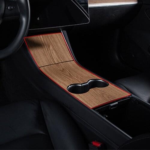 Car Central Control Panel Sticker For Tesla Model 3 Accessories Interior Style Auto Protective Film Carbon Fiber Wood Grain New