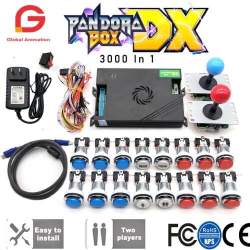 2 Player Original Pandora Box DX 3000 Kit Sanwa Joystick, Chrome LED Push Button DIY Arcade Machine Home Cabinet with Tutorial