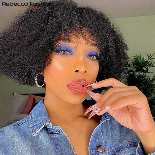 Rebecca Afro Kinky Curly Wig With Bangs Full Machine Made Wig TUTU Wig Remy Brazilian Short Curly Human Hair Wigs Nature Hair
