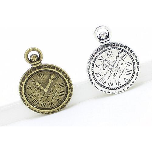 Sweet Bell 30pcs 21*29mm Clock Charm two color Metal Zinc Alloy Trendy Custom Jewelry Time Charms Pendant 5B850