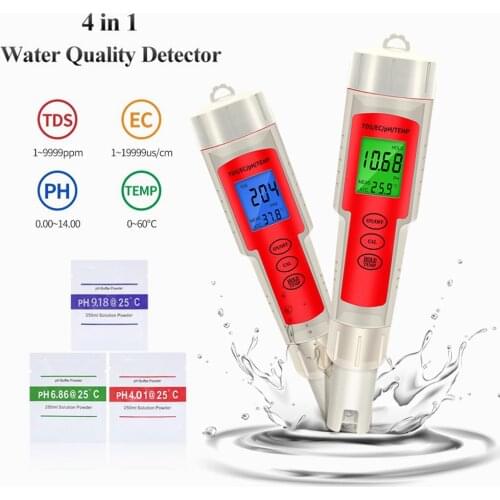 4 in 1 PH/TDS/EC/TEMP Professional Water Quality Tester Monitor Analyzer for Pools Drinking Water Aquariums