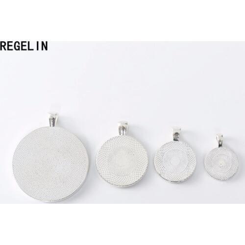 REGELIN Silver Plate Necklace Pendant Setting Cabochon Cameo Base Tray Bezel Blank 10pc 20/25/30mm Glass Cabochons DIY Jewelry