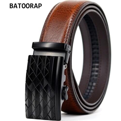 Mens Belts Leather Cowhide Luxury Black Alloy Auto Buckle Formal Waist Strap Male Brown Ratchet Belt 110-130 cm 3.5 cm Width