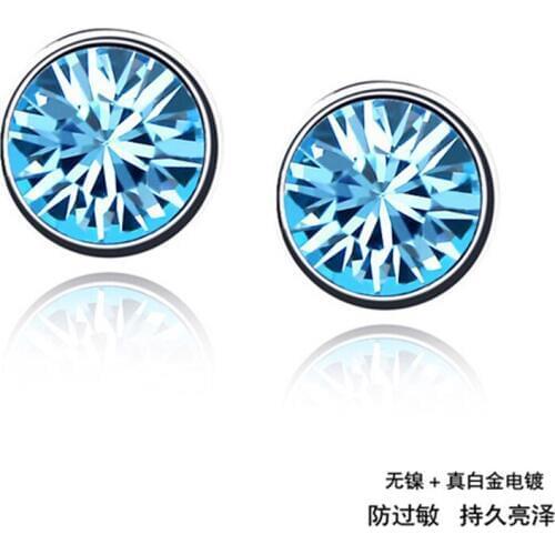 12 Colors Austrian Crystal Fashion Jewelry Stud Earrings for women gold Color Vintage Earrings New Sale Hot 74438Seablue