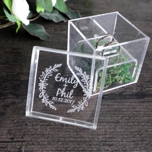 Personalized Wedding Ring Box Acrylic Ring Bearer Box Proposal Ring Holder Engagement Ring Box Clear Acrylic Keepsake Box