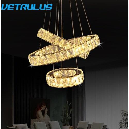 Modern Chrome Ceiling Chandelier Luxury Crystal Diamond Rings Led Pendant Lamp Stainless Steel Hanging Light Fixtures Chandelier