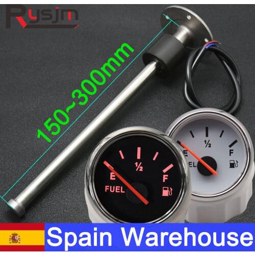 Waterproof 52mm Fuel Gauge + Fuel Level Sensor for 0~190ohm Boat Car Fuel Sender Unit Water Level Sensor 150mm 200mm 250mm 300mm