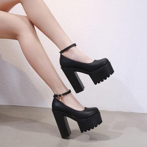 2020 Gothic Platform Shoes Women Gladiator Buckle Strap Ankle Boots Block Chunky Ultra Very High Heels Creeper
