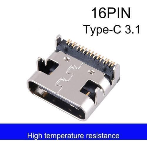 10pcs 16 P SMT USB Micro Connector Type C 3.1 Socket Female DIP4 Hd Transmission Interface For Smartphones End Charging Plug