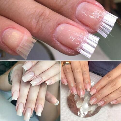 10Pcs/Pack Nail Art Fiber False Nails Acrylic Tips Nail Extension Fiberglass DIY Nails Silk Building Extension French Manicure