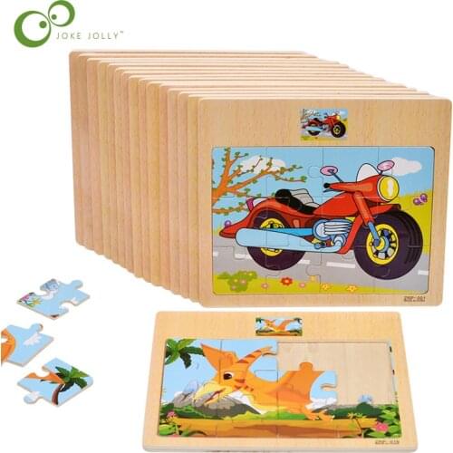 Multipilication Children Wooden 12pcs Cartoon Animal Traffic Cognitive Puzzle Kindergarten Early Childhood Educational Toys DDJ