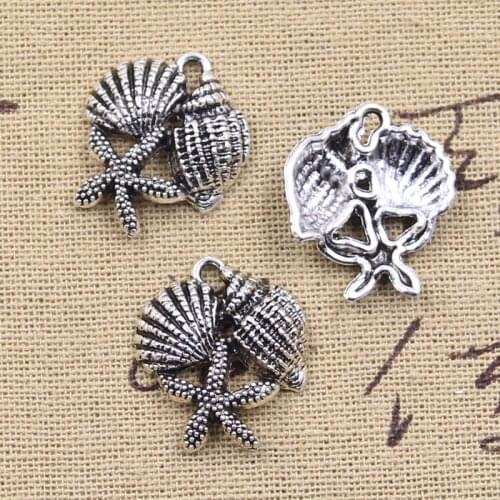 12pcs Charms Sea Shells Starfish Conch 23x20mm Antique Silver Color Pendants DIY Crafts Making Findings Handmade Tibetan Jewelry