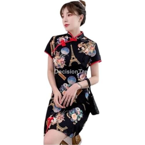 2021 chinese dress satin vintage women oriental cheongsam modern qipao female china elegant casual party dress oriental dress