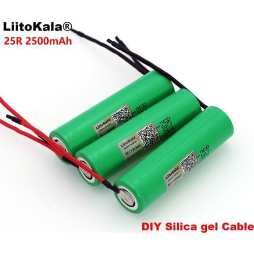 3 PCS.. Liitokala New 18650 2500 mAh Rechargeable Battery 3.6V INR18650-25R 20A Discharge + DIY Silica Gel Cable