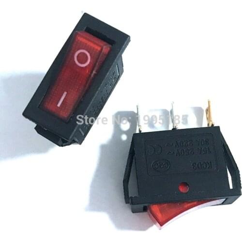 5PCS/Lot The ultra-thin KCD3 Electric Cooker Switch Rocker Switch 3pin boat switch 15A With Light Red Power Switch