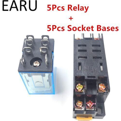 5Pcs LY2NJ HH62P HHC68A-2Z Electronic Micro Mini Electromagnetic Relay 10A 8PIN Coil DPDT With Socket Base DC12V,24V AC110,220V