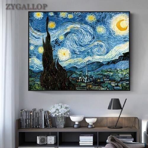 Starry Night By Van Gogh Abstract Oil Painting Landscape Wall Art Canvas Poster Print Decorative Pictures for Living Room Decor