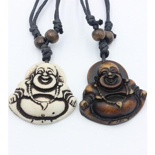 Buddha Pendant Necklaces Men Women Imitation yak bone Amulet Chinese Style Maitreya Necklace Jewelry Drop Shipping