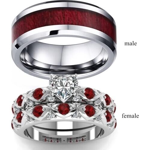 Carofeez Fashion Couple Rings Trendy Stainless Steel Mens Ring Romantic Zircon Heart Womens Ring Set Party Wedding Bands Gift