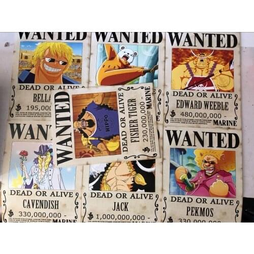 One Piece Poster 7Pcs/Set Reward Wanted Circular Retro Edition Wallpaper Latest Animation Periphery