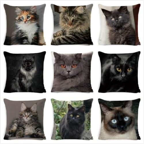 Black Cat Cushion Cover Cotton Linen Square Cat Pillow Case Decorative Pillow Cover for Home Car Sofa Decora Pillowcase cojines