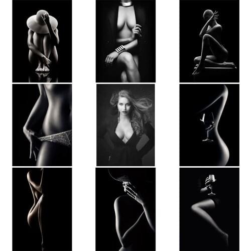 Black Sexy Nude Women Figure Canvas Painting on The Wall Posters Prints Cuadros Wall Art Pictures for Living Room Decoration