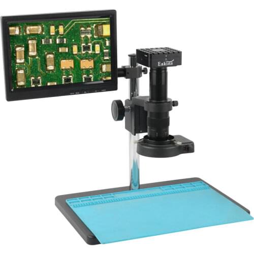 4K HDMI 12MP UI Measurement Digital Microscope Camera 180X 300X C-MOUNT Zoom Lens Big Size Stand Industrial Video Camera Set