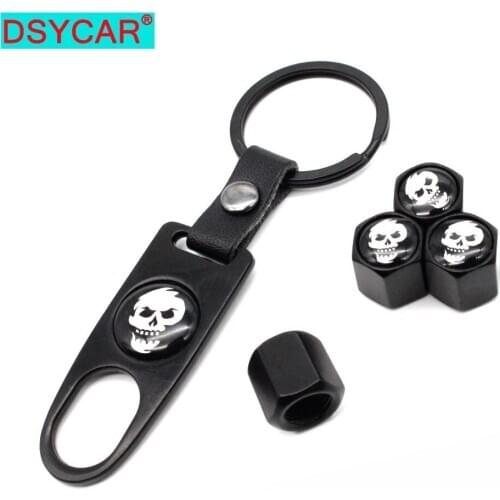 DSYCAR 4pcs Zinc Alloy Anti-theft Car Wheel Tire Valve Caps Stem Air+1pcs Leather buckle Wrench Auto Car Wheels Tires Parts