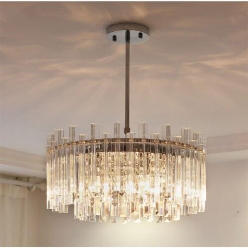 Living Room Chrome Metal Led Pendant Lights Round Crystal Luxury Pendant Lamp Rod Hanging Lamp For Foyer Led Lamparas Fixtures