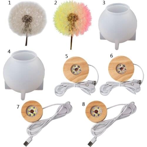 Crystal Ball LED Night Lights Epoxy Resin Mold Home Decoration Silicone Mold Wooden LED Lighted Base Dried Dandelion