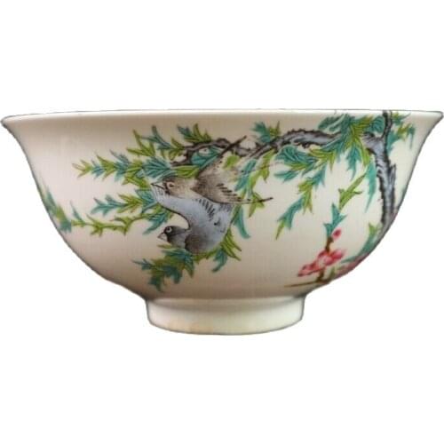 Chinese old porcelain Pastel porcelain flower and bird pattern bowl Chinese meal bowl