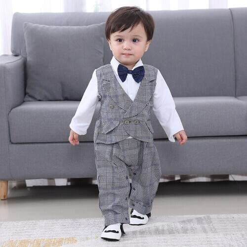 Boys' Plaid Gentlemans Baby Winter Jumpsuit Baby Boy Clothes Set