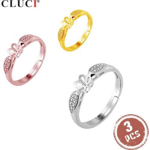 CLUCI 3pcs 925 Sterling Silver Ring for Women Wedding Jewelry Silver 925 Adjustable Ring Fine Jewelry Zircon Rings Gift SR2108SB
