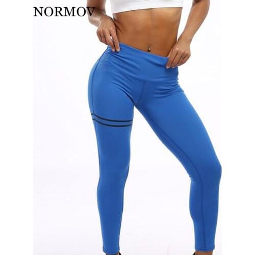 NORMOV High Waist Seamless Breathable Leggings Women Stripe Patchwork Slim Leggings Female Casual Fitness Push Up Leggings