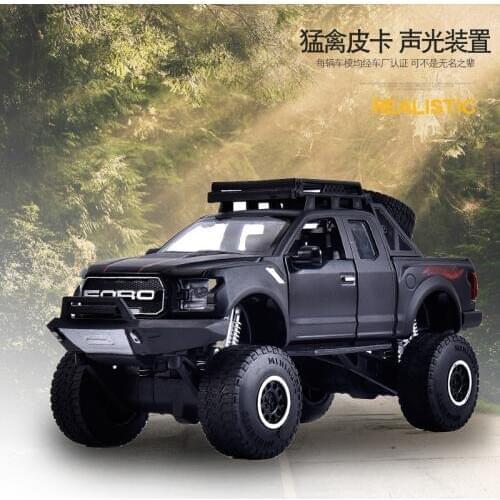 Die-cast Metal Children Toys Car Model Vehicle jianyuan 1:32 for Ford Raptor big foot pick-up truck with sound light 32129 gld3