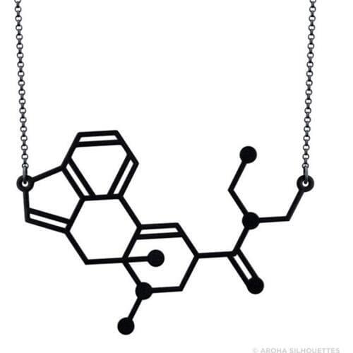 LSD Molecule Necklace Color free Choice Silver or Gold or Matte Black Free Ship
