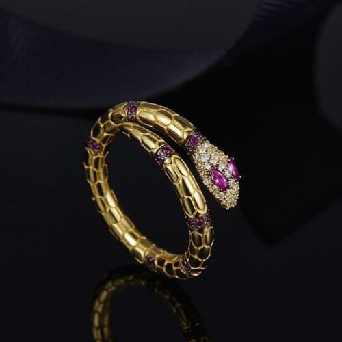 AAA Fashion Adjustable Free Sterling Silver Ring Micro Pave Red White Zircon Vintage Gold Snake Rings Wedding Jewelry for Women